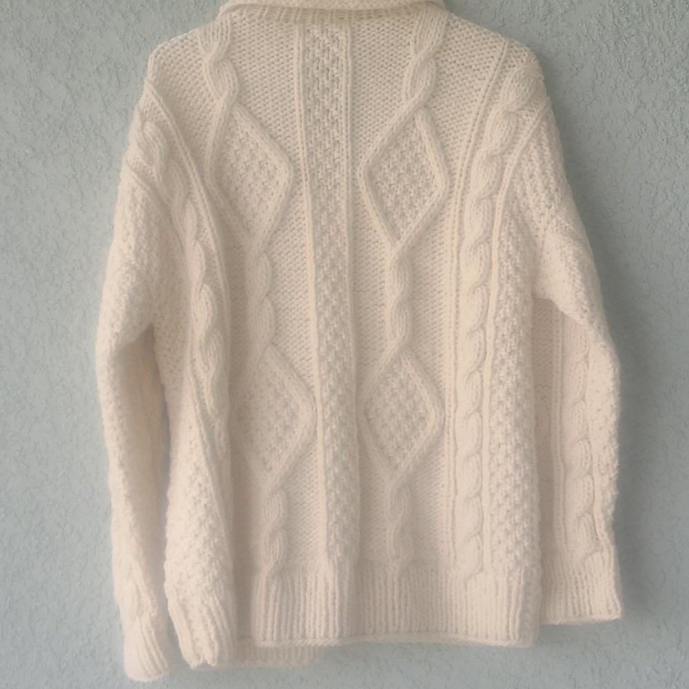 Otavalo Cream Wool Hand Made Cable Chunky Knit Full Zip Cardigan Sweater - Picture 8 of 8
